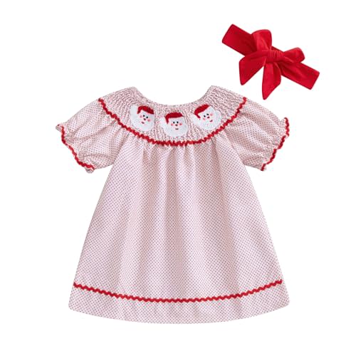 Mieeyali Toddler Baby Girl Christmas Outfit Santa Claus Girls Christmas Dresses Smocked Collared Party Holiday Xmas Dress