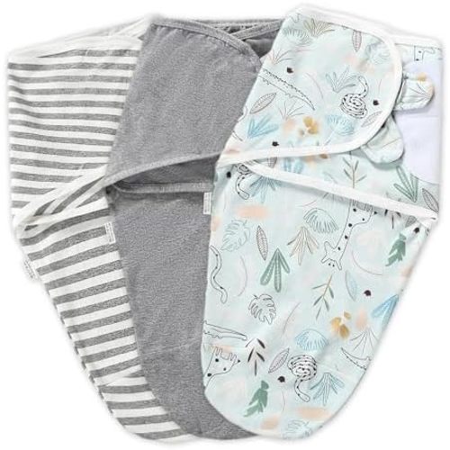 Baby Swaddle Warp Adjustable 3 Pack100% Cotton Newborn Swaddle Blanket for Boy Girl