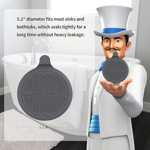 MR.SIGA Silicone Bathtub Stopper, Drain Stopper for Shower, Sink, 5.1" Diameter, Grey, 3 Pack