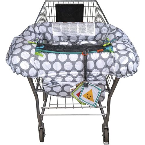 Boppy Preferred Shopping Cart Cover for Baby - 360° Coverage Cart Cover for Babies with Integrated Storage Pouch and Safety Harness, Washable, 6 Month & Up - Gray Jumbo Dots