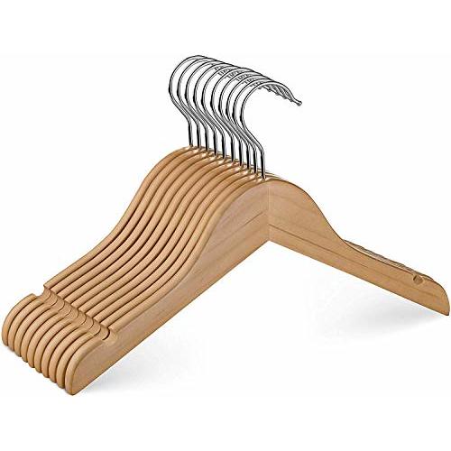High-Grade Wooden Childrens/Kids Hangers (10 Pack) Smooth & Durable Wood Baby Hangers/Nursery Hangers - 12.5 Inch - Space Saving, 360° Hook & Cut Notches- Great Toddler Hanger for Dress Skirts Pants