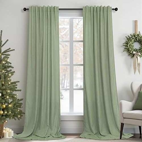 Sage Green Curtains 38 Inch Wide for Bedroom 2 Panels Back Tab Rod Pocket Lightweight Flowy Cotton Textured Semi Sheer Linen Light Green Curtains for Living Room Boho Farmhouse Decor Width 38x84 Long