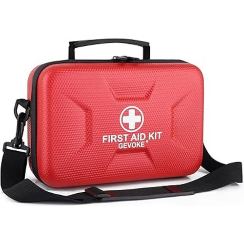 Gevoke 410 Piece Waterproof Hard Shell First Aid Kit for Home, Car, Travel, Camping, Truck, Hiking, Sports, Office, Vehicle & Outdoor Emergencies - Emergency Medical Kits (Red)