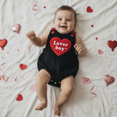 Infant Baby Boy Valentine's Romper Sleeveless Square Neck Cute Letters Embroidery Bubble Jumpsuit | SHEIN USA