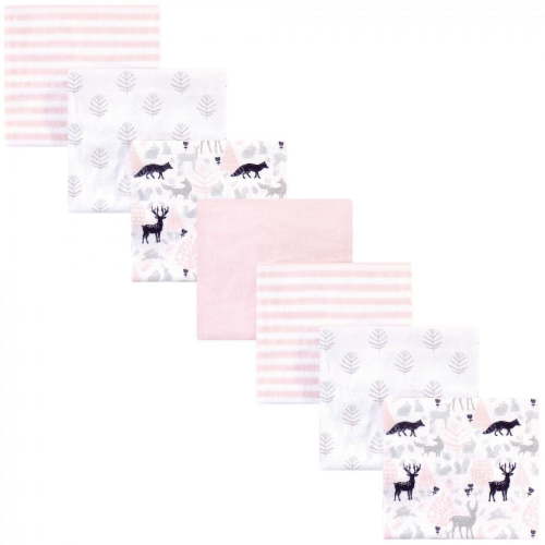 Hudson Baby Infant Girl Cotton Flannel Receiving Blankets Bundle, Linocut Woodland Girl, One Size