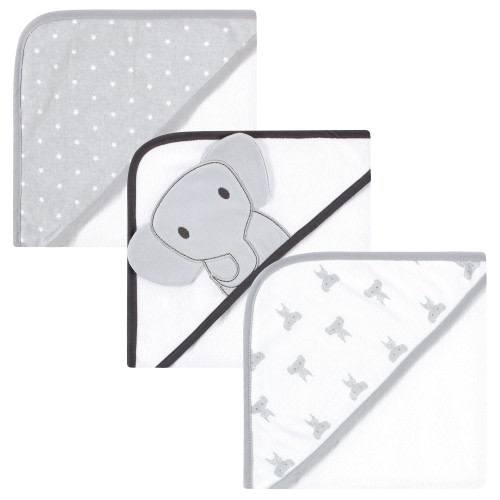 Hudson Baby Unisex Baby Cotton Rich Hooded Towels, Modern Elephant, One Size - Gray Modern Elephant - One Size