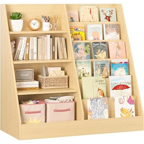 Kids Bookshelf and Toy Storage Organizer with CPC CARB & TSCA, 6+4 Tier Wooden Children's Book Shelf Montessori Kids Bookcase for Nursery, Toddler Book Storage Display Rack, Baby Book Case