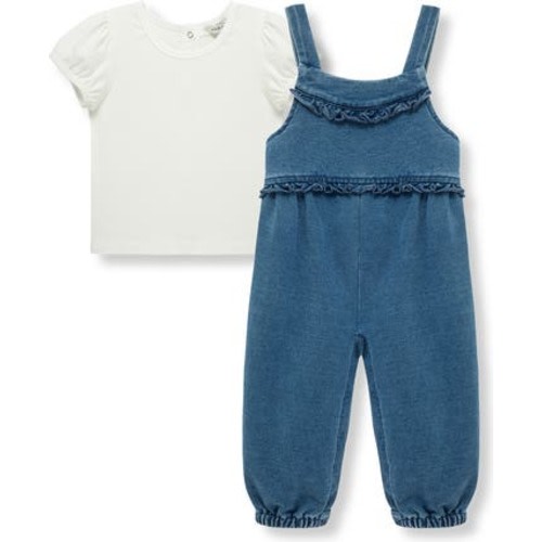 Puff Sleeve T-Shirt & Ruffle Knit Overalls Set, 12M