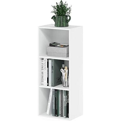 Furinno LUDER Book Shelf, 3-Cube Bookshelf, Bookcase with Open Shelves, 9.3 x 12 x 31.5, for Living Room, Bedroom, Home Office, White