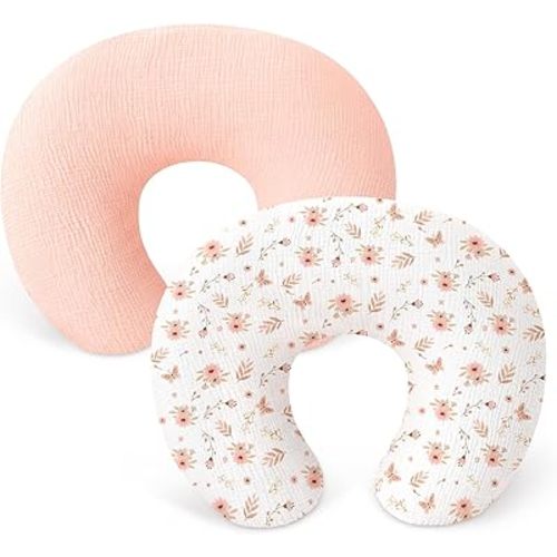 Nursing Pillow Covers 2 Pack, 100% Cotton Soft & Breathable Nursing Cover for Breastfeeding, Pillow Slipcover for Baby Girls Boys, Floral