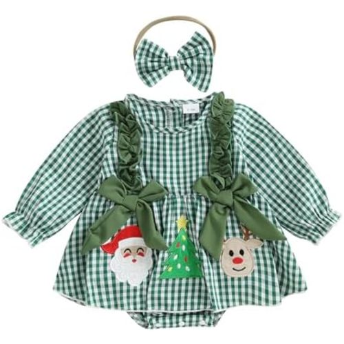 Baby Girl Christmas Outfit Newborn Girl Xmas Santa Romper Dress Bowknot Onesie Cute Fall Winter Baby Clothes