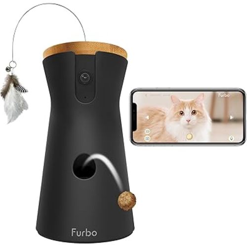Furbo 360° Cat Camera: Pet Security Cam w/Meowing Alerts, Nanny cam, Rotating View, Treat Toss w/Phone App, Smart Home Indoor Kitty Monitoring, 2-Way Speaker (Standard Features - No Subscription Required)