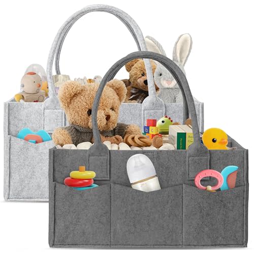 HIPHOP PANDA 2-Pack Diaper Caddy Organizer - Nursery Storage Bin & Car Organizer for Diapers, Wipes, and Baby Essentials - Dual-Color Solid Set (Dark Grey/Grey), Regular Size