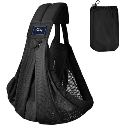 CUBY Mesh Baby Sling Carrier, Breathable Lightweight Baby Wraps Sling with Adjustable Strap Storage Bag- Easy to Wearing Front Baby Slings for Newborn Infant Toddler Carry Up to 40lbs (Black Mesh)