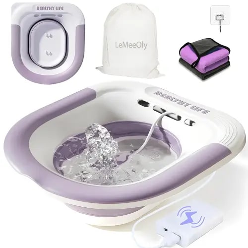 Sitz Bath, Unisex Sitz Bath for Toilet, Electric Sitz Bath for Hemorrhoids, Sitz Bath Soak Tub, Sitz Bath Postpartum Care, Home Use Portable for Easy Storage, Collapsible Storage, Wide Seat (Purple)