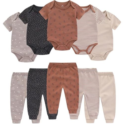 Baby Bodysuit and Pant Set 10-pcs Cotton Soft Newborn Boy Girl Clothes Outfits