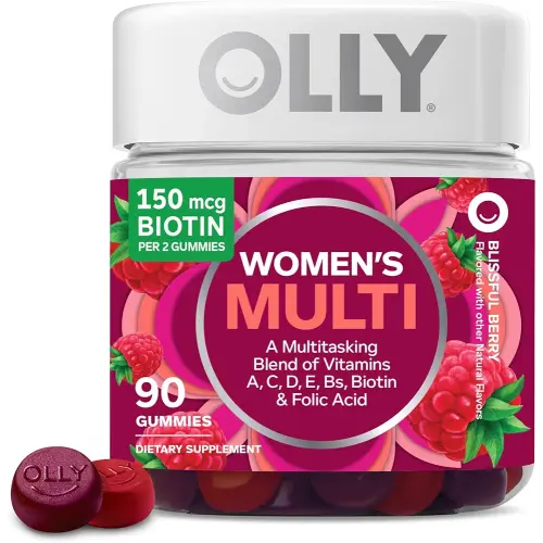 OLLY Women's Multivitamin Gummy, Vitamins A, D, C, E, Biotin, Folic Acid, Adult Chewable Vitamin, Berry Flavor, 45 Day Supply - 90 Count
