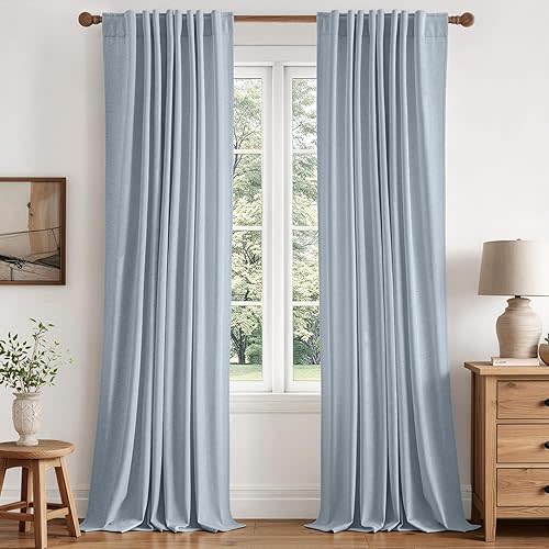 MIULEE 100% Blackout Linen Curtains for Bedroom 84 inches Long, Thermal Insulated Room Darkening Black Out Drapes for Living Room, Back Tab Rod Pocket, 2 Panels Set, 40 Wide x 84 Length, Light Blue