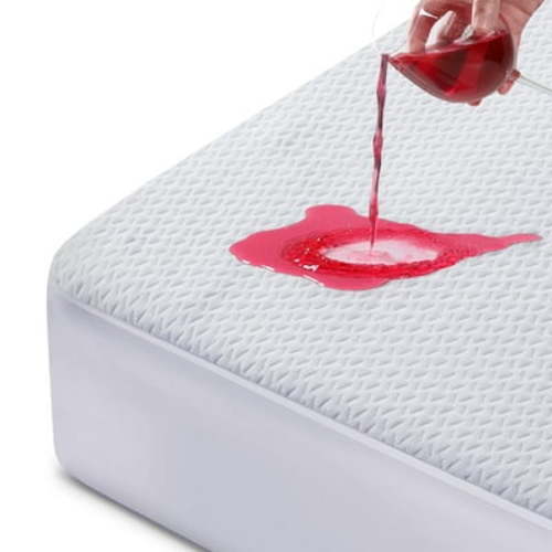 EMONIA Premium 100% Waterproof Mattress Protector Queen Size 3D Air Fabric Cooling Mattress Cover Bed Pad Smooth Ultra-Soft Breathable Noiseless Washable with 8''-21'' Deep Pocket (White, Queen)