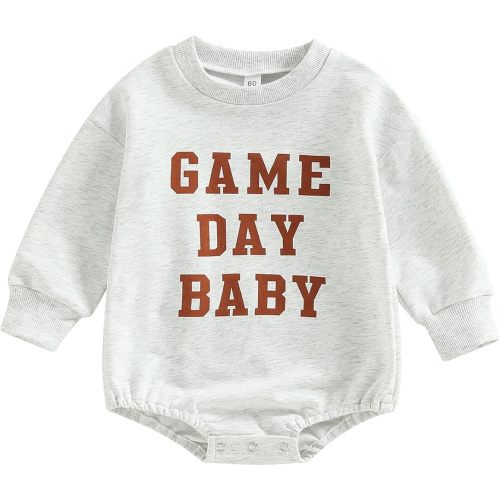MERSARIPHY Baby Football Sweatshirt Romper Outfit Infant Girl Boy Funny Letter Long Sleeve Bodysuit Fall Winter Clothes