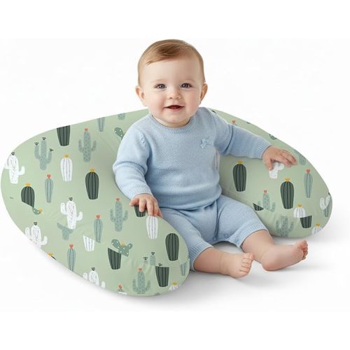 Little Grape Land Nursing Pillow,Upgraded Breast Feeding Pillow for Mom,Breastfeeding & Bottle Feeding for 0–12 Months, Soft Machine Washable Cover with Firm Breathable Filling for Tummy Time, Cactus