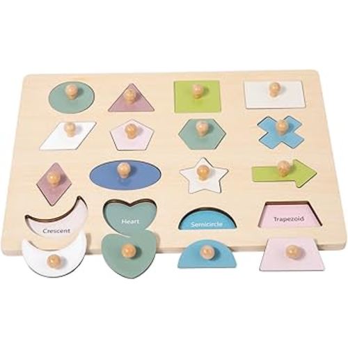 Adena Montessori Wooden Shape Peg 16 Piece Puzzle for Toddlers 2-4,Montessori Colorful Shapes Sorter Board,Geometric Color Matching Toys for Girls Boys 18-24 Months,Baby & Toddler Eearly Learning Gift