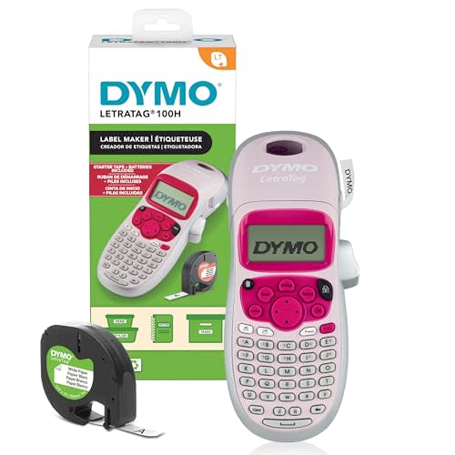 DYMO LetraTag LT-100H Handheld Label Maker | ABC Keyboard Label Printer with Easy-to-Use, 13 Character LCD Screen | Great for Home & Office Organisation | Pink