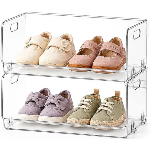 Toddler Baby Shoe Organizer: Clear Acrylic Kids Shoe Rack for Closet Nursery Bedroom Floor - 4 Tier Stackable Open Front Small Shoe Storage for Baby Toddler Shoe Size 0-10