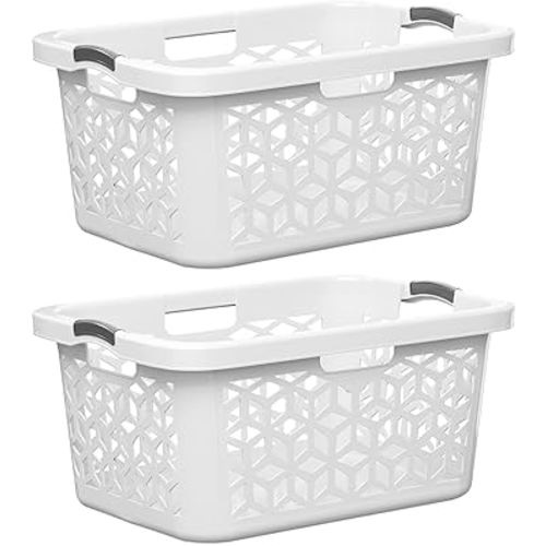 EconoHome Laundry Basket - Large 2 Bushel Laundry Basket with Handles - Stackable Plastic Hamper for Dirty Clothes - Storage Bin & Organizer for Bathroom, Bedroom - White, 70.5L Capacity – Heavy Duty