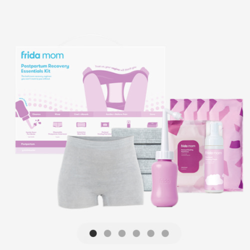 Frida Mom 11pc Postpartum Essentials Kit Gift Set, Hospital Bag Must Haves for New Mom, Includes 4 Disposable Postpartum Underwear, 4 Ice Maxi Pads, Perineal Healing Foam & 24 Pad Liners & Peri Bottle