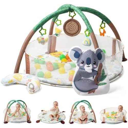 Lupantte 4-in-1 Baby Play Gym, Activity Gym Ball Pit with Detachable Anti-Slip Thickening Tummy Time Mat with Sensory Toys for Newborn Infant Toddler to Develop Motor&Cognition,Include 40 Balls