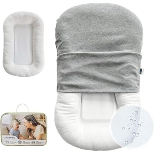 Infant Lounger, Baby Nest Cover, Soft Cotton and Waterproof Inner, Baby Floor Seat for Tummy Time, Baby Lounger for Newborn 0-24 Months (Gray)