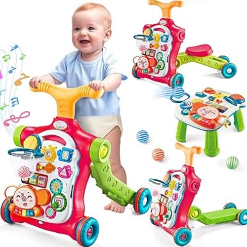 AuntyFey Baby Walker, 5 in 1 Push Walker, Baby Walking Walkers Push Toy for Girls, Girl Toddler Push Toy, Infant Walker, OrangeRed