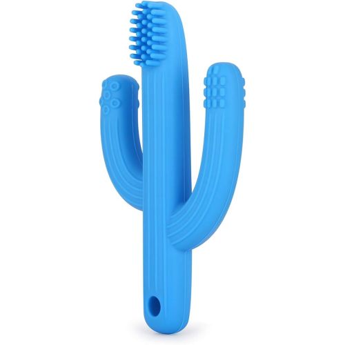 Cactus Teether, Baby Teething Toys for Babies 0-6 Months 6-12 Months, Self-Soothing Pain Relief Soft Baby Toothbrush for Babies, Toddlers, Infants, Boy and Girl, Natural Organic BPA Free(Blue)
