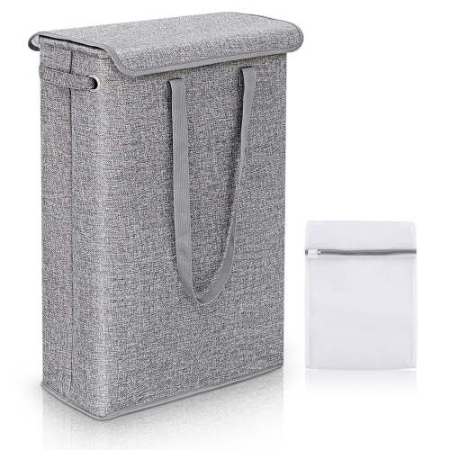 YQSDG Slim Foldable Laundry Hamper with Storage Bag, Gray