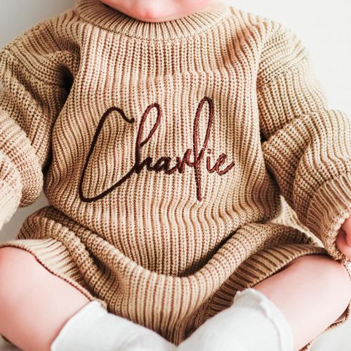 Personalized Baby Romper - Custom Name Knit Onesie, Soft Cotton Yarn Bodysuit, Newborn Gift for Boys & Girls, Christening, Photo Outfit
