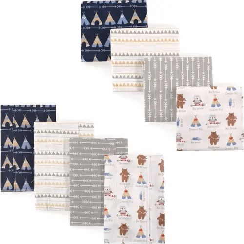 Luvable Friends Unisex Baby Cotton Flannel Burp Cloths and Receiving Blankets, 8-Piece, Tribe, One Size