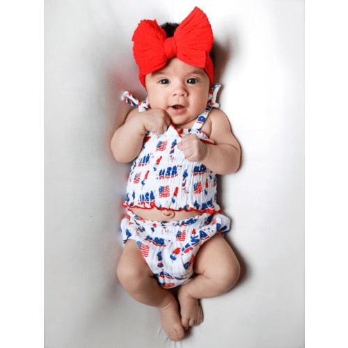 Muslin Smocked Ruffle Top & Bloomer, 4th of July