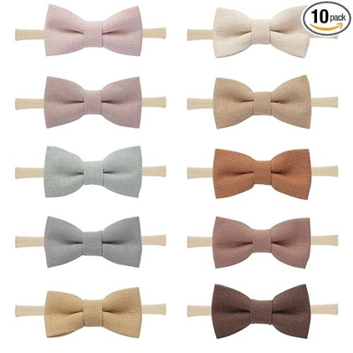 Baby Girl Bows and Headbands,10 Pack of Stretchy Soft Nylon Hairbands Hair Bows for Newborns, Infants, Toddlers - Handmade Baby Hair Accessories for Girls Gifts Photo