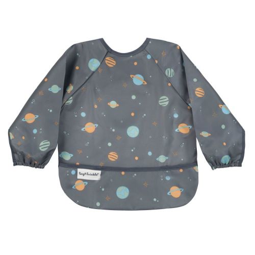 Tiny Twinkle Mess-Proof/Waterproof Long-Sleeve Baby Bib, Machine Washable Smock for Eating (Space, Small 6-24 Months)