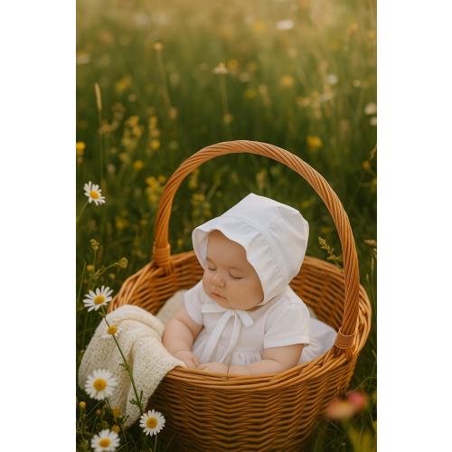 White Baby Bonnet : Ruffled Brim, Christening Gift, Heirloom