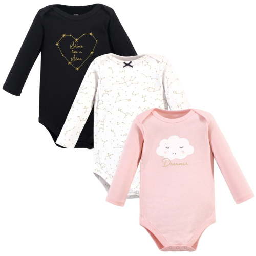 Hudson Baby Infant Girl Cotton Long-Sleeve Bodysuits, Dreamer, 0-3 Months