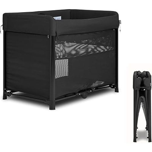 Evolur Zane Portable Playard – Foldable, Removable Mattress, Easy to Use Baby Bassinet for Travel & Home, Black