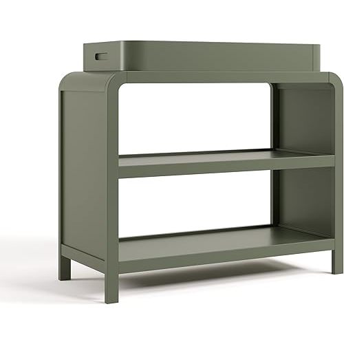 Storkcraft Santos Changing Table (Olive) – GREENGUARD Gold Certified Baby Changing Table, Solid Wood Changing Table for Baby, Removable Changing Topper Fits Standard-Size Changing Pad