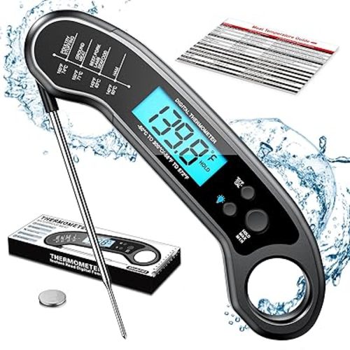 Meat Thermometer Digital, Instant Read Meat ThermometerI for Grill and Cooking, Waterproof Food Thermometer for Kitchen and Outside, BBQ, Turkey, Candy, Liquids, Beef (Black)