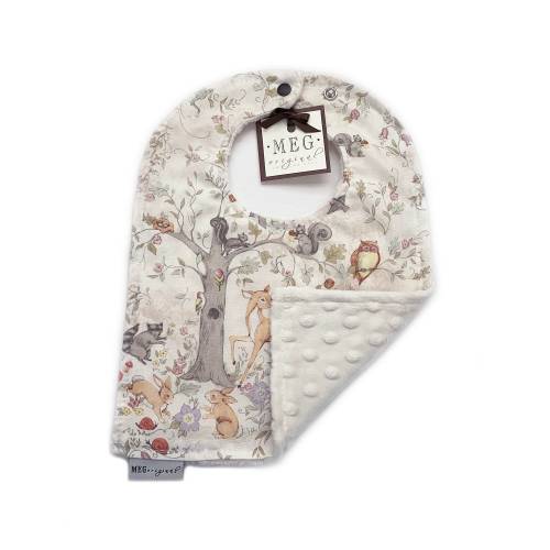 Baby-to-Toddler Adjustable Snap Bib { Woodland Meadows } Grows with Baby into a Toddler - Soft & Durable - Forest Animals on Cream
