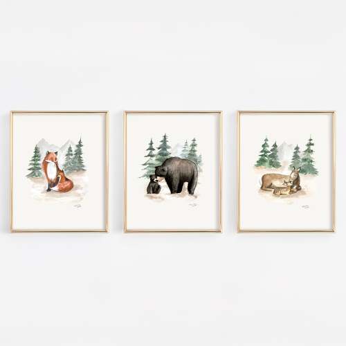 Woodland Parent & Baby Nursery Wall Art Prints (Set of 3) | Watercolor – 243 baby®