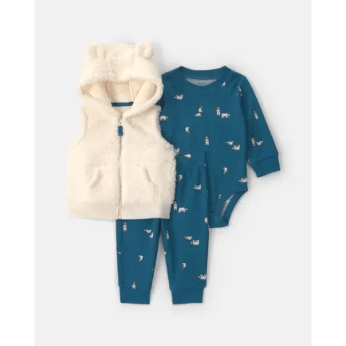 Baby Boy 3-Piece Bear Teddy Fleece Long-Sleeve Layering Set - Blue/Cream | Carter's