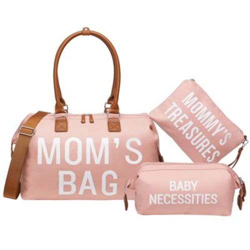 Narwey Mommy Diaper Bag Tote for Girls with 2 Organizer Pouches, Large Capacity Mom's Bag for Hospital and Weekender Travel, Pink