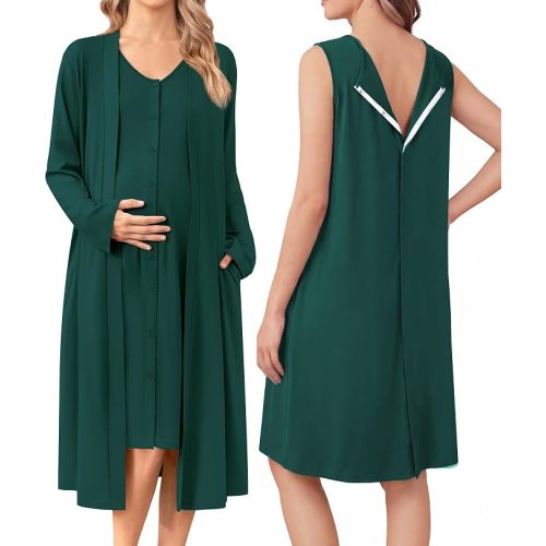 Ekouaer Labor and Delivery Gown and Robe Set for Hospital Nursing Nightgown